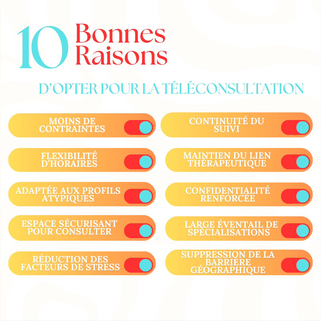 10 raisons d'opter pour la téléconsultation cabinet psychothérapie Haut Potentiel neuroatypie cabineht Potentialité