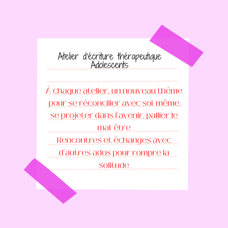 Description atelier d'écriture thérapeutique ados avec cabinet Potentialité Haut potentiel neuroatypies