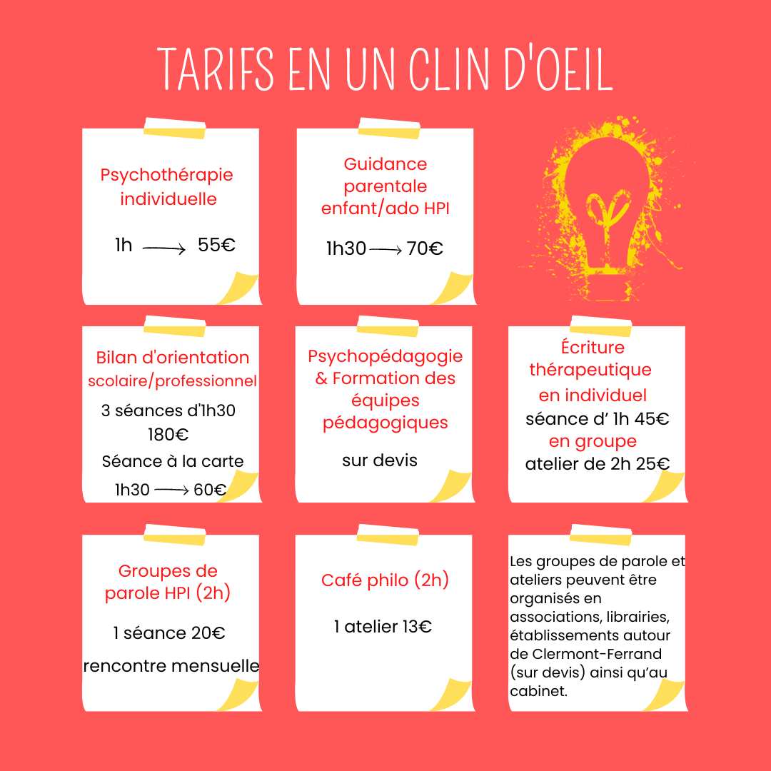tarifs des prestations du cabinet potentialité