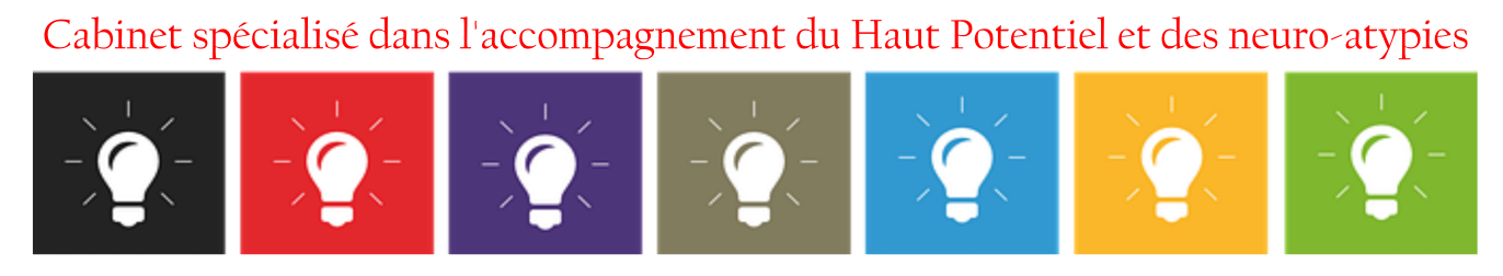 Ampoules dans carrées de différentes couleurs pour explicité la pluralité du Haut Potentiel et des neuroatypies cabinet Potentialité